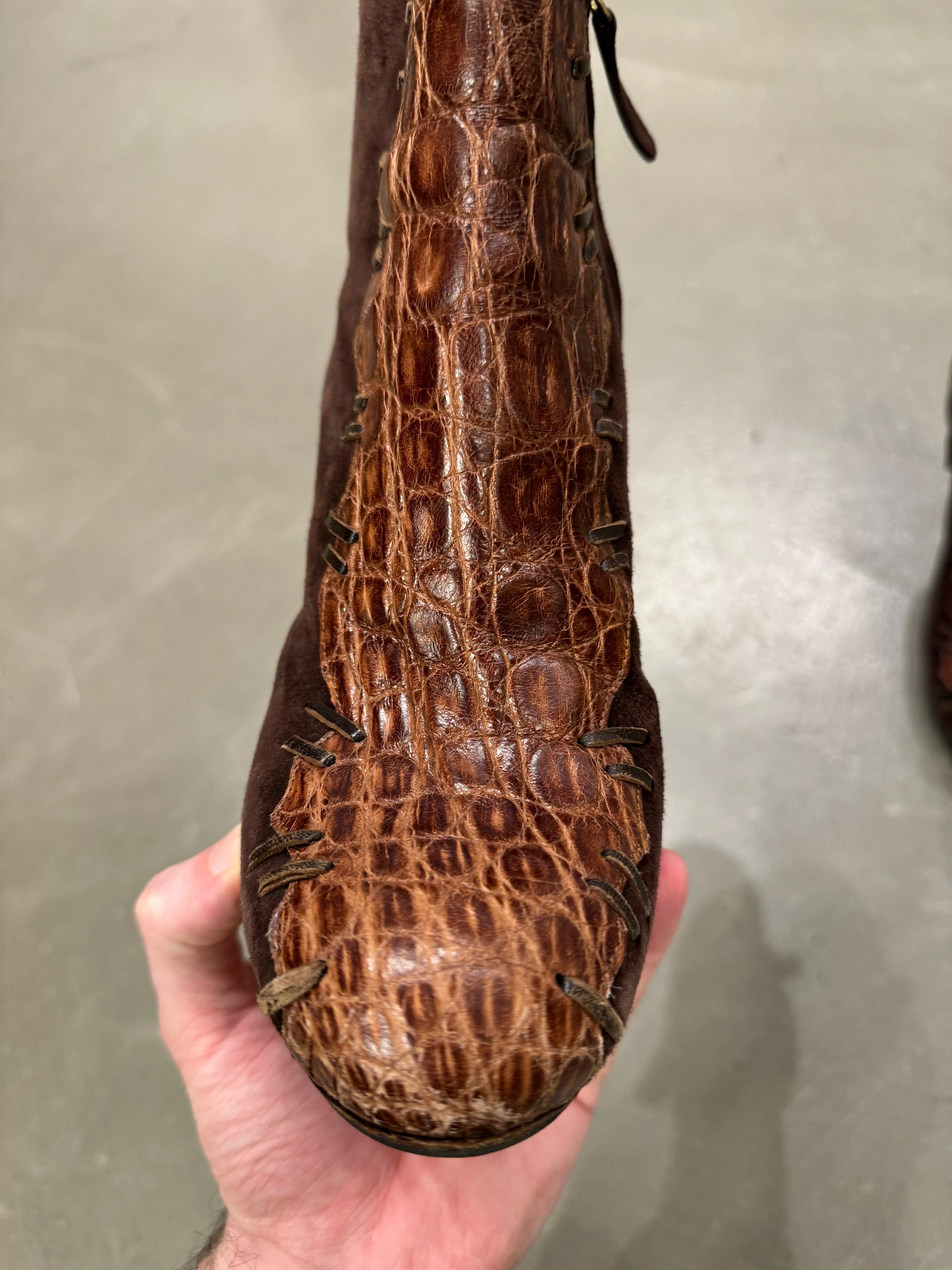 2000s Cavalli real alligator and suede ankle boots