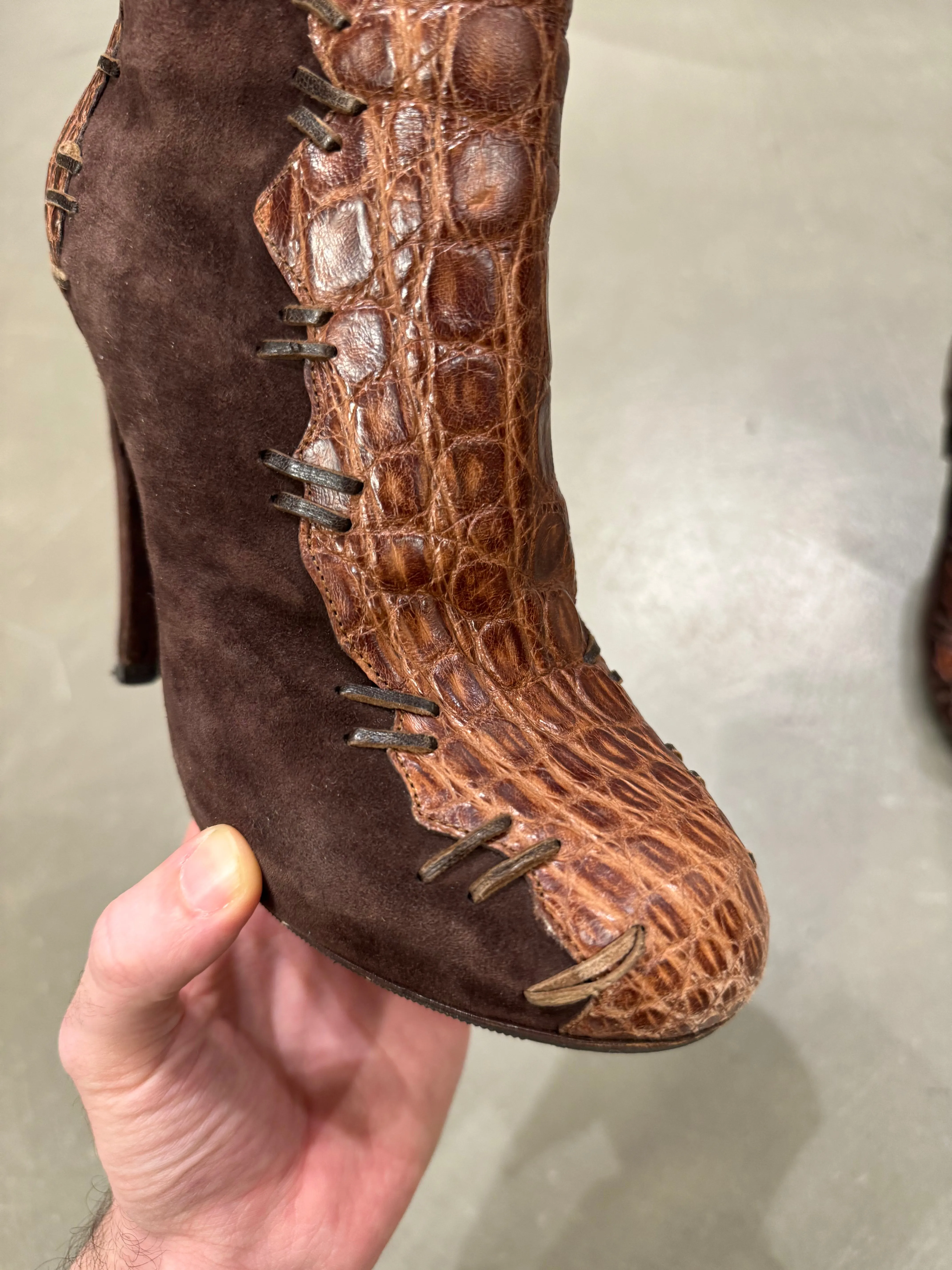 2000s Cavalli real alligator and suede ankle boots