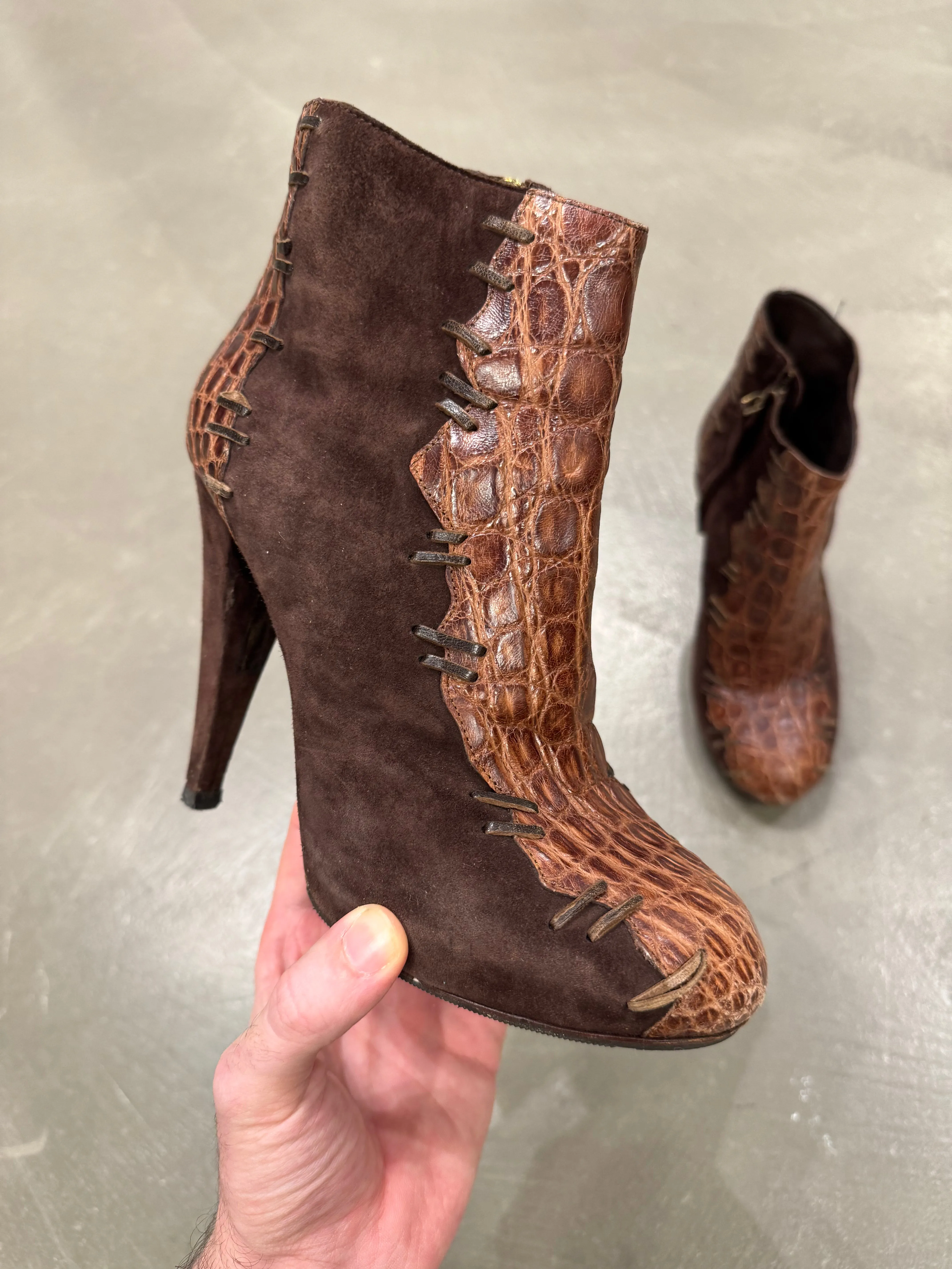 2000s Cavalli real alligator and suede ankle boots
