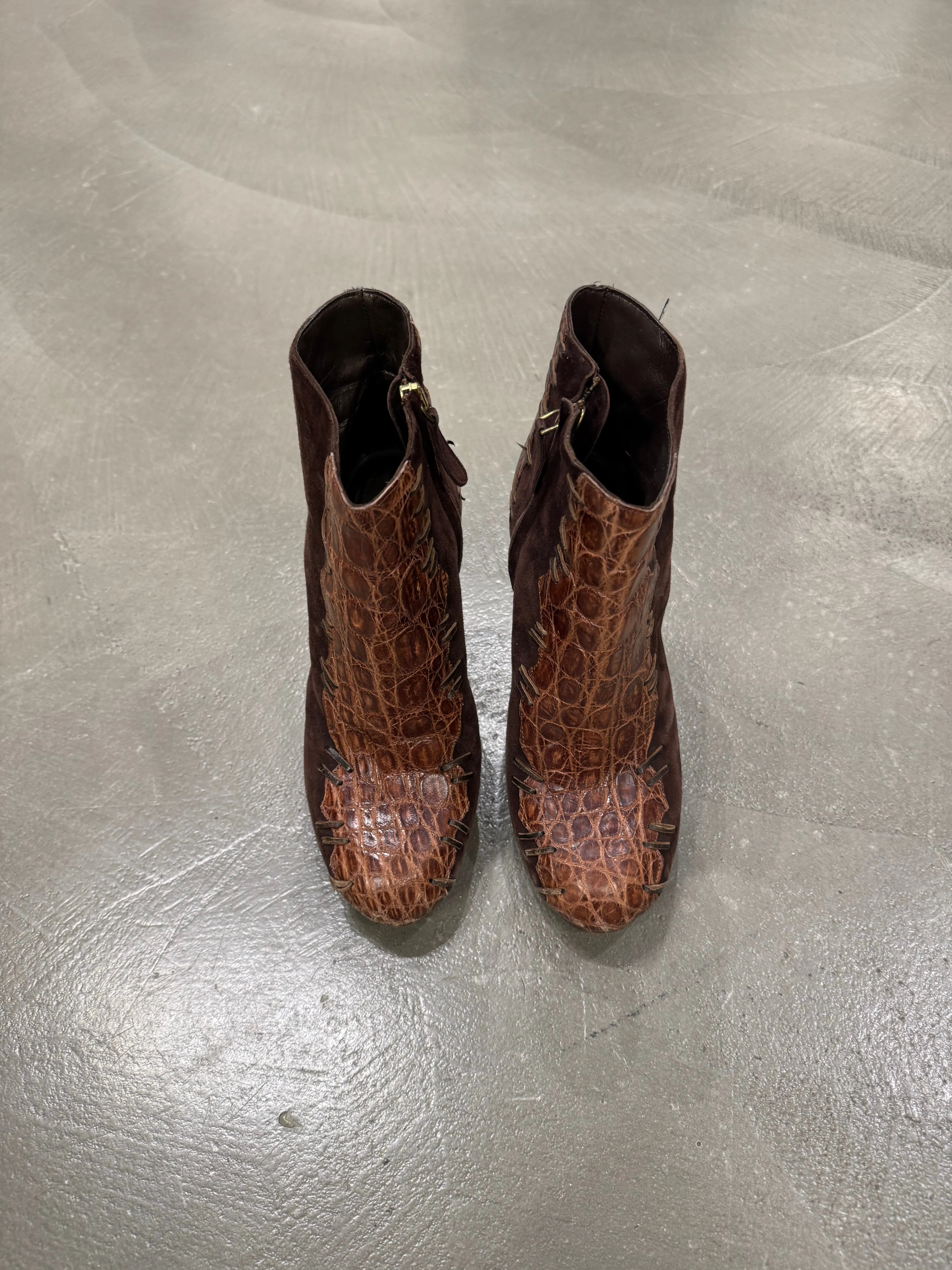 2000s Cavalli real alligator and suede ankle boots