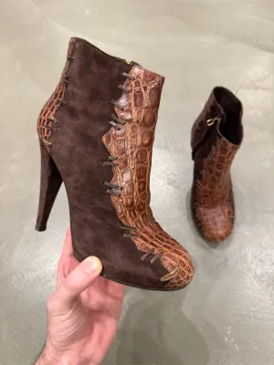 2000s Cavalli real alligator and suede ankle boots