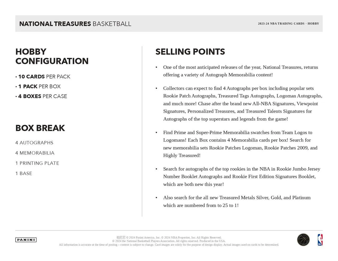 2023/24 Panini National Treasures Basketball Hobby Box