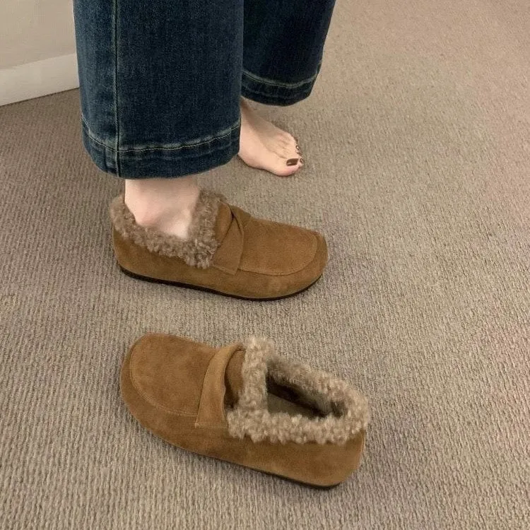 2025  Fleece Birkenstocks shoes women's fleece women's shoes popular new winter loafers fluffy shoes Doudou shoes lazy Boken cotton shoes