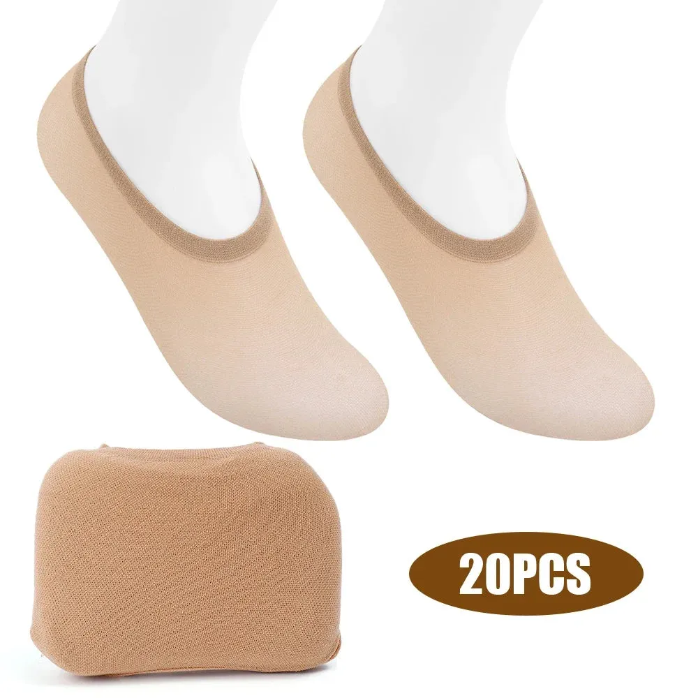 20pcs Seamless Ice Silk Ankle Socks - Non-Slip Invisible Boat Socks for Summer