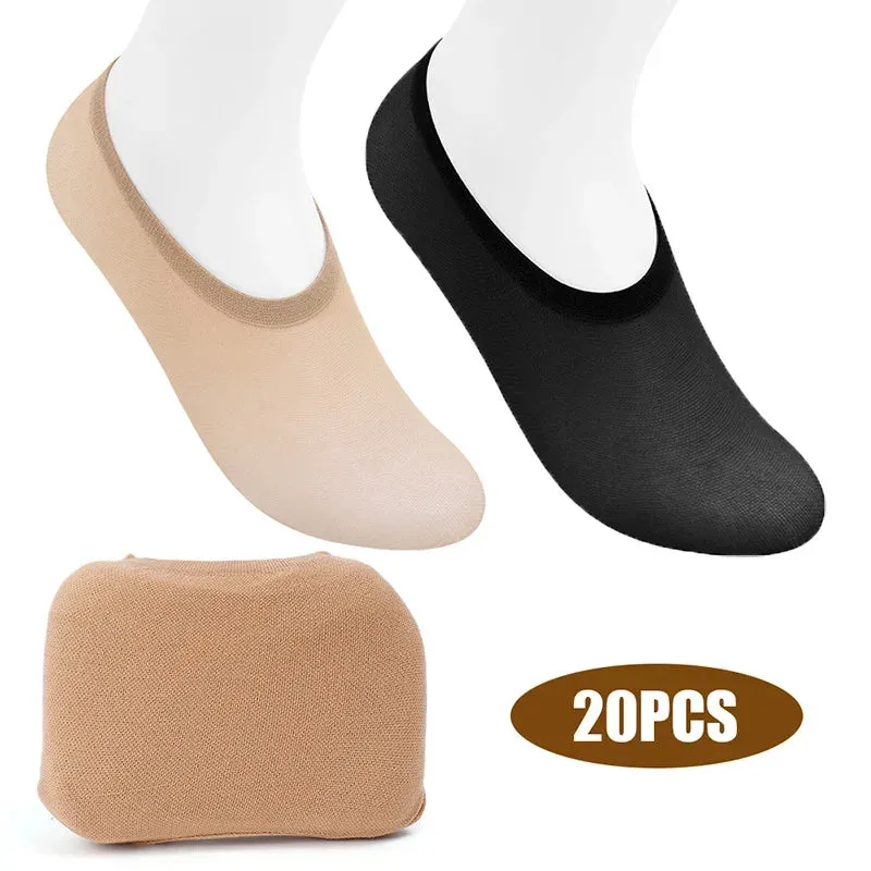20pcs Seamless Ice Silk Ankle Socks - Non-Slip Invisible Boat Socks for Summer