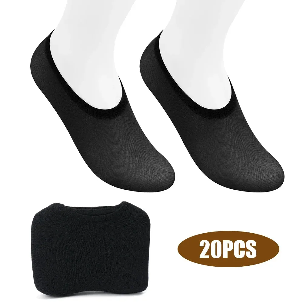 20pcs Seamless Ice Silk Ankle Socks - Non-Slip Invisible Boat Socks for Summer