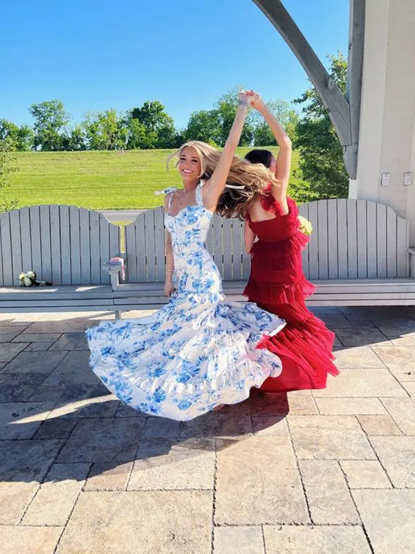 A-line Popular Straps Side Slit Blue Long Prom Dresses, BGS0464