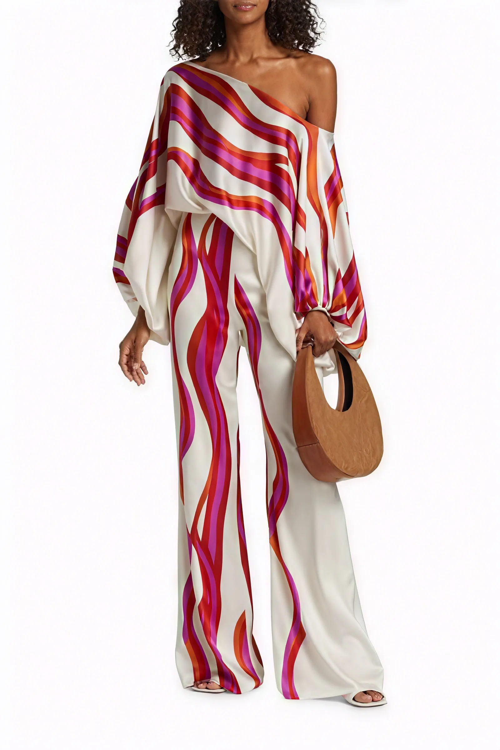 Asymmetric Draped Top with Voluminous Sleeve