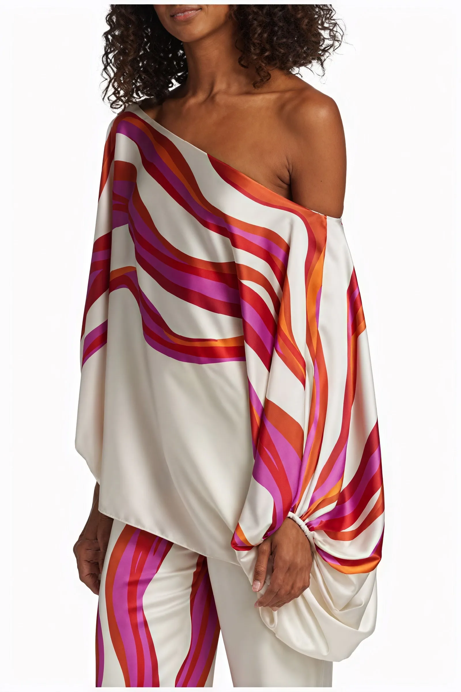 Asymmetric Draped Top with Voluminous Sleeve