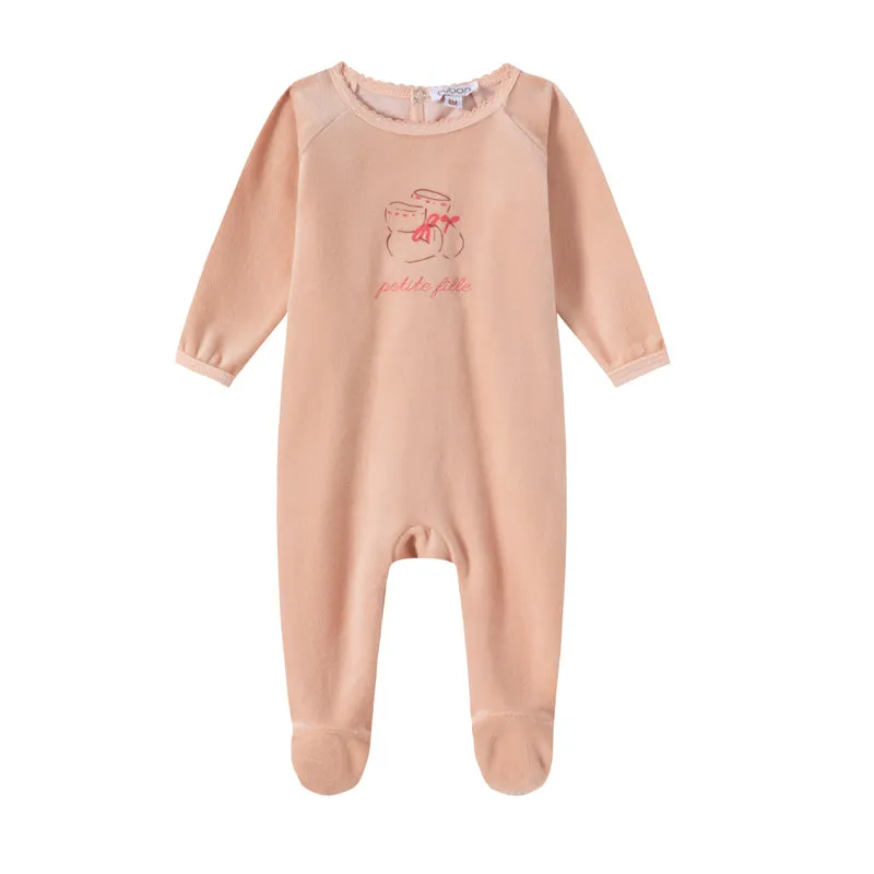 Baby shoes pink velour footie by Oubon
