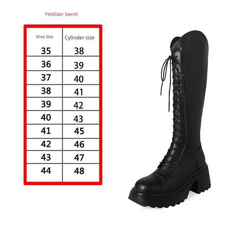 Big Tube Circumference V Cut Thick Sole Plus Size Ladies Thick Leg Knight Boots