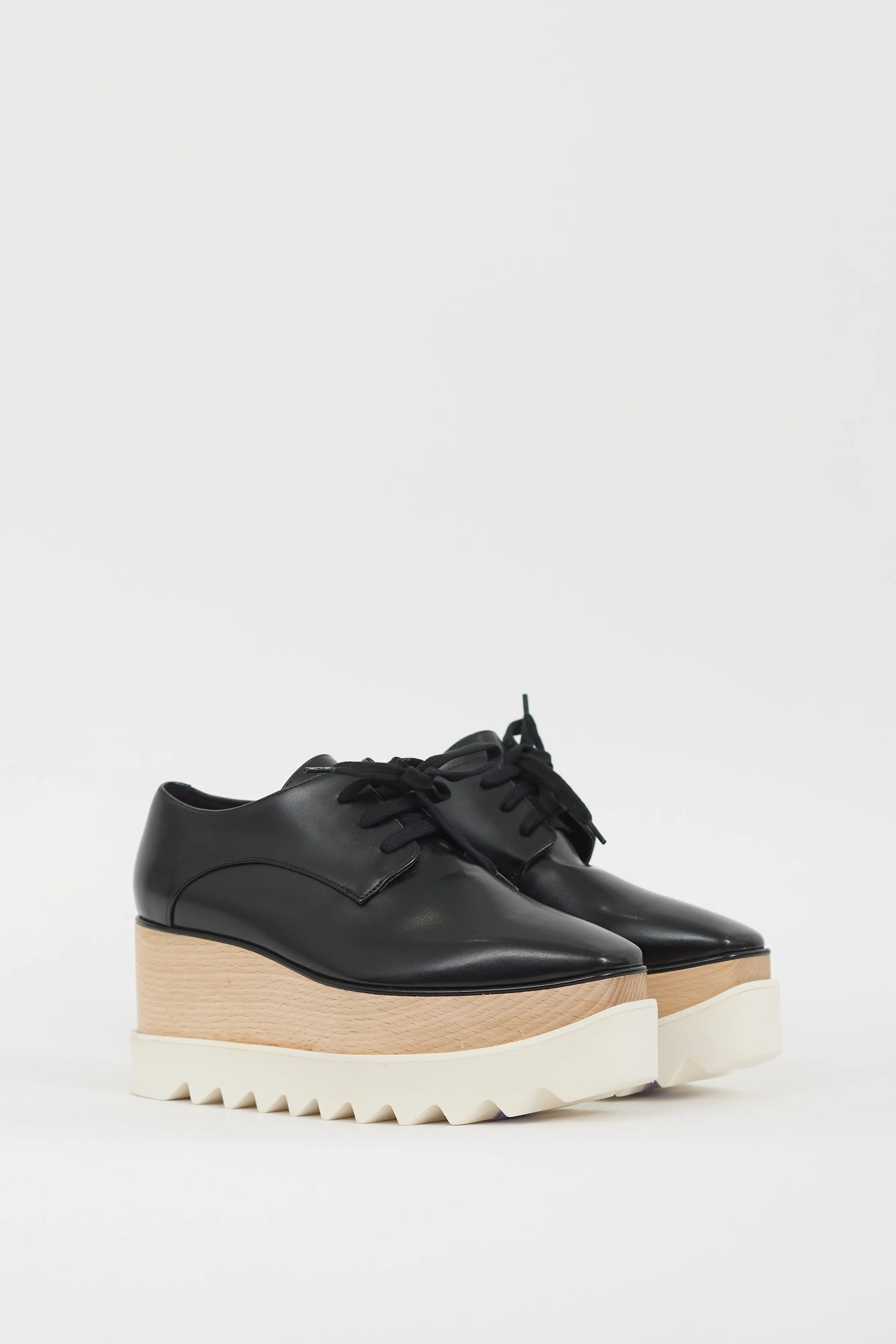 Black & Beige Faux Leather Elyse Platform Derby