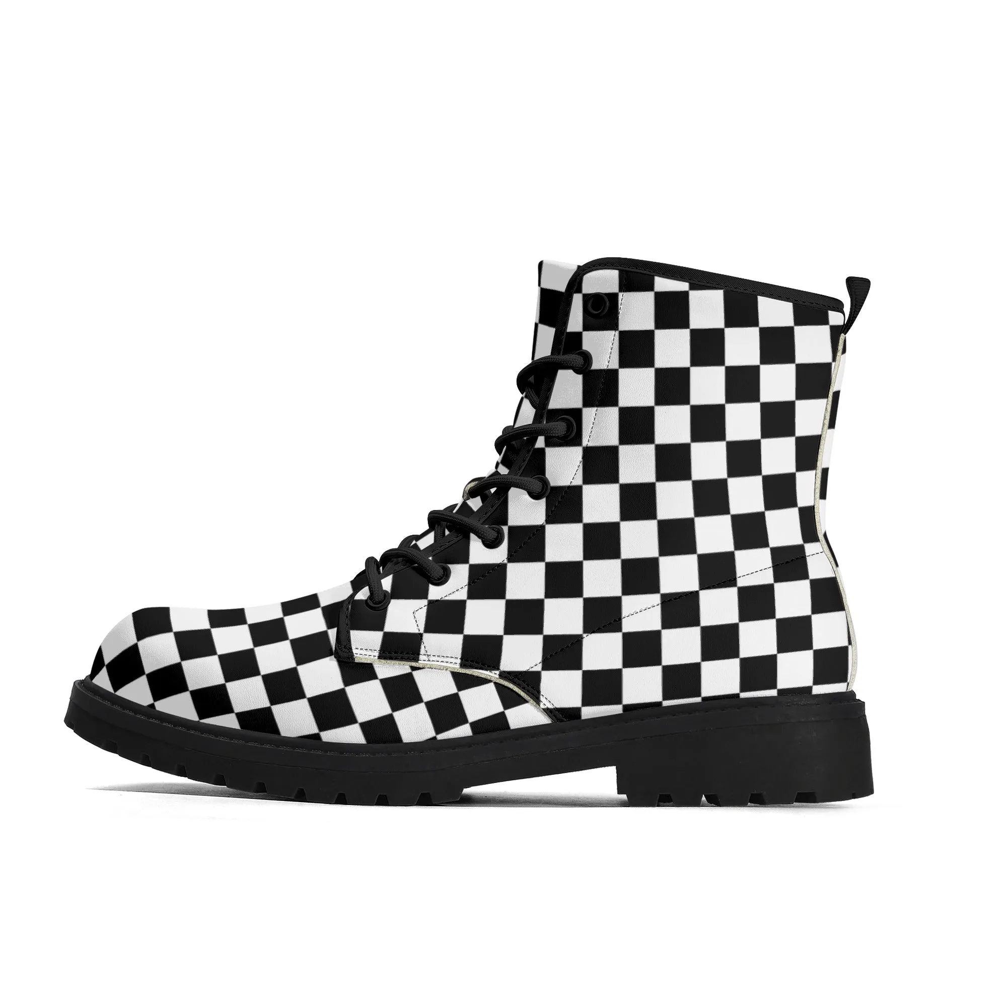Black & White Checkered Mens Black Vegan Boots