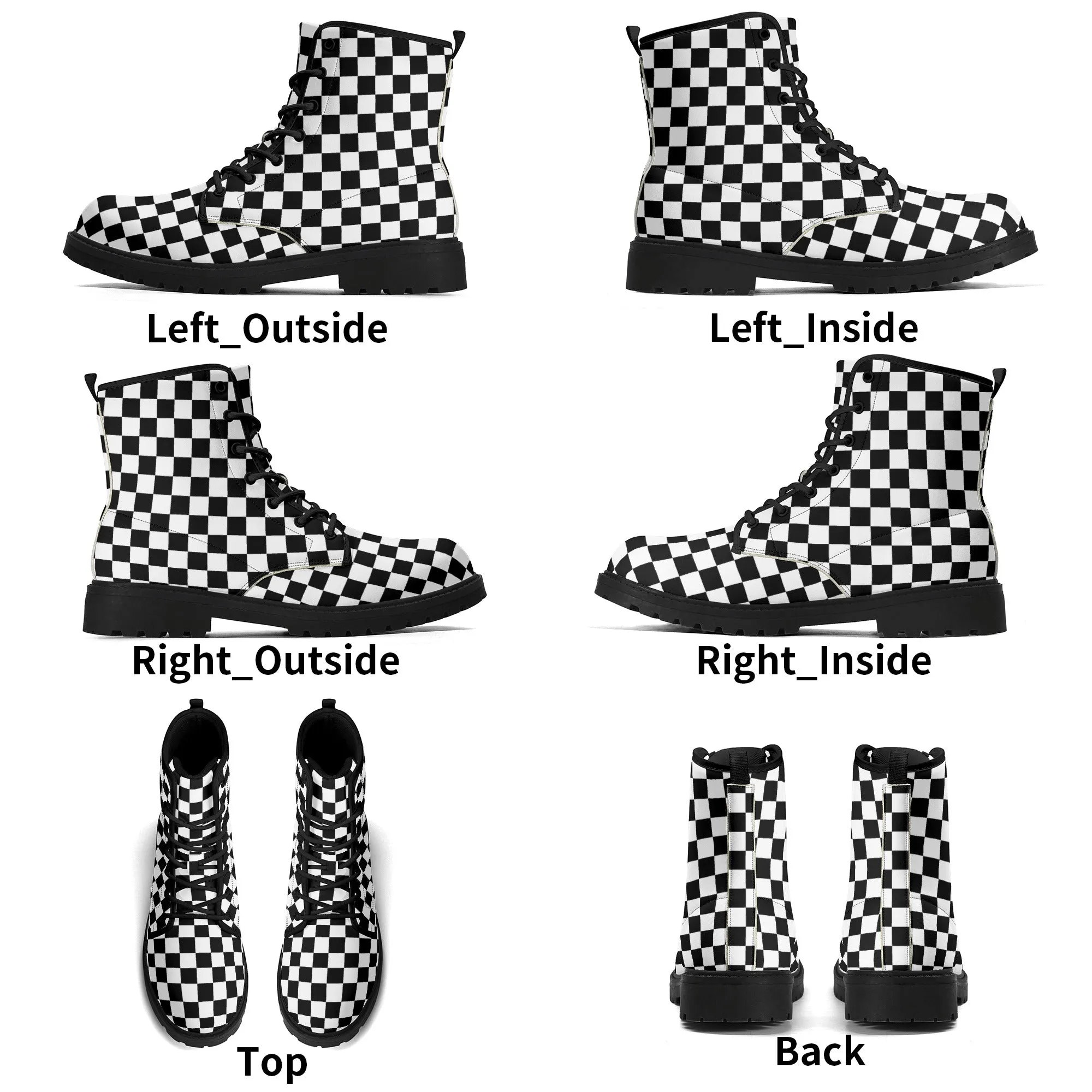Black & White Checkered Mens Black Vegan Boots