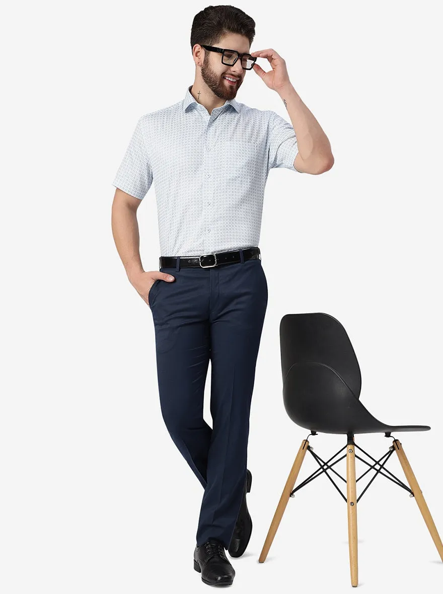Blue Printed Regular Fit Formal Shirt | JadeBlue