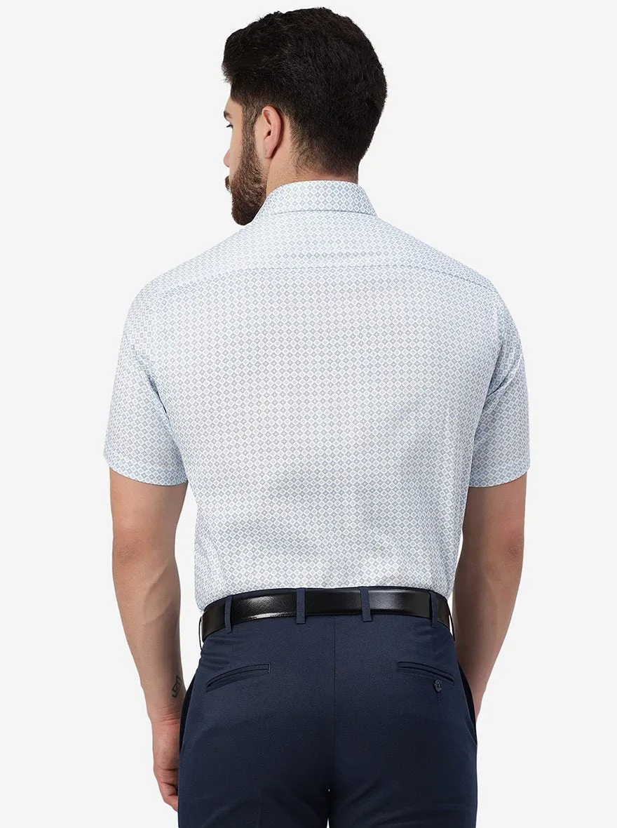 Blue Printed Regular Fit Formal Shirt | JadeBlue