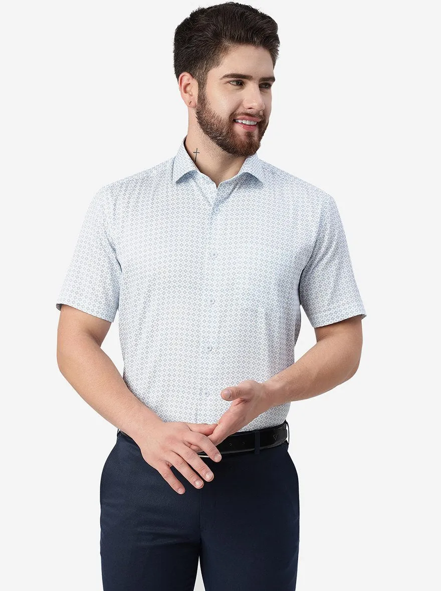 Blue Printed Regular Fit Formal Shirt | JadeBlue