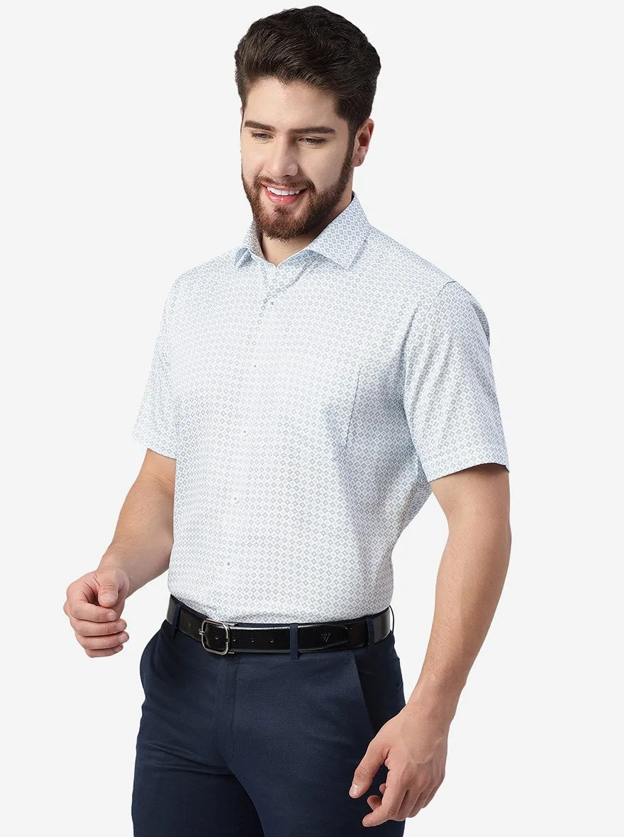 Blue Printed Regular Fit Formal Shirt | JadeBlue