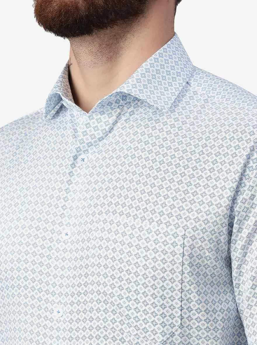 Blue Printed Regular Fit Formal Shirt | JadeBlue