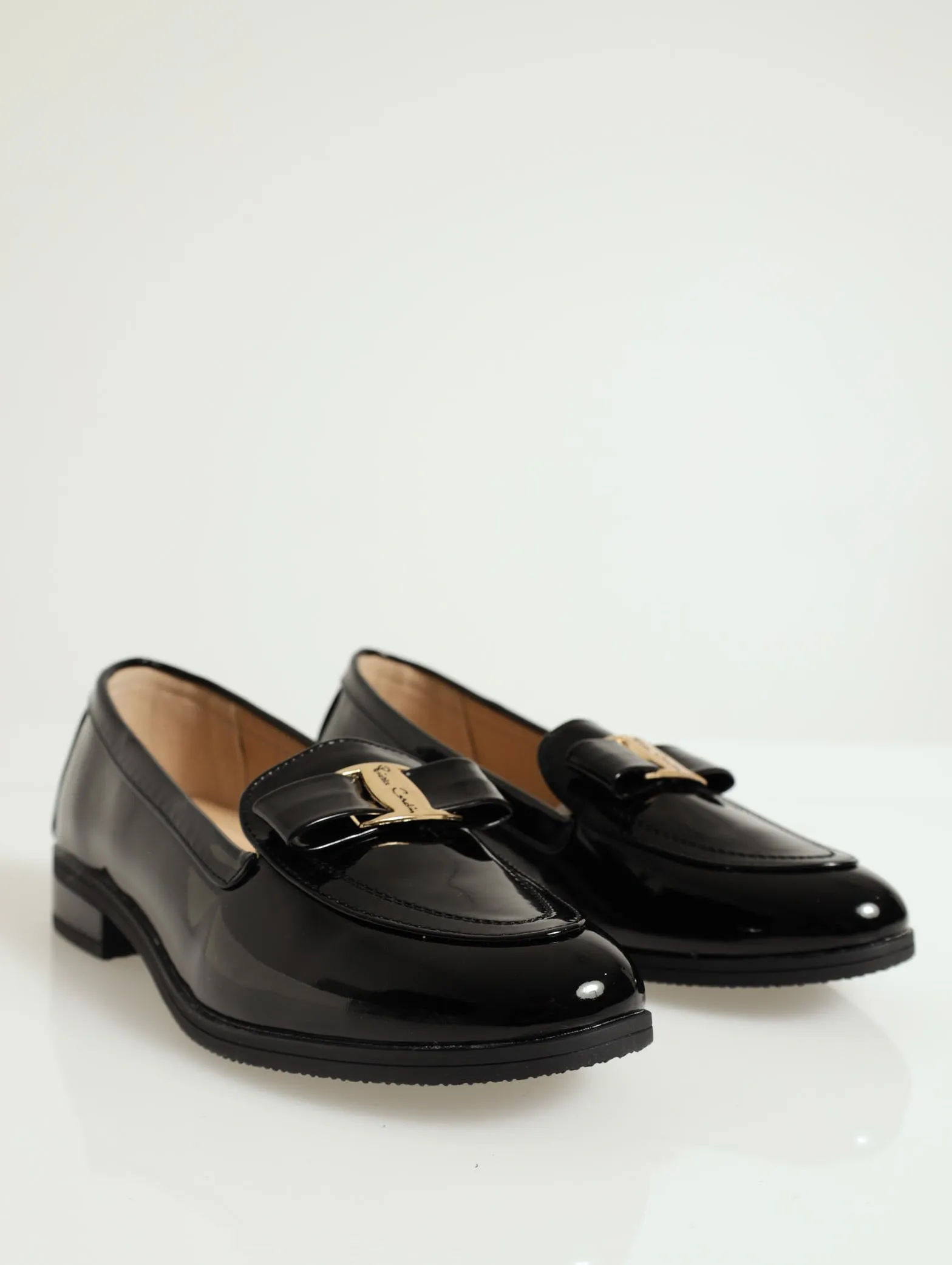 Bow Buckle Detail Patent Classic Loafer - Black