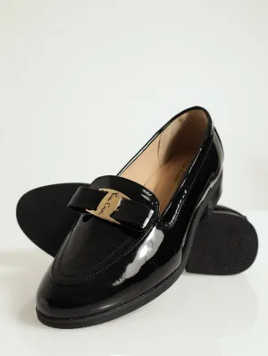 Bow Buckle Detail Patent Classic Loafer - Black