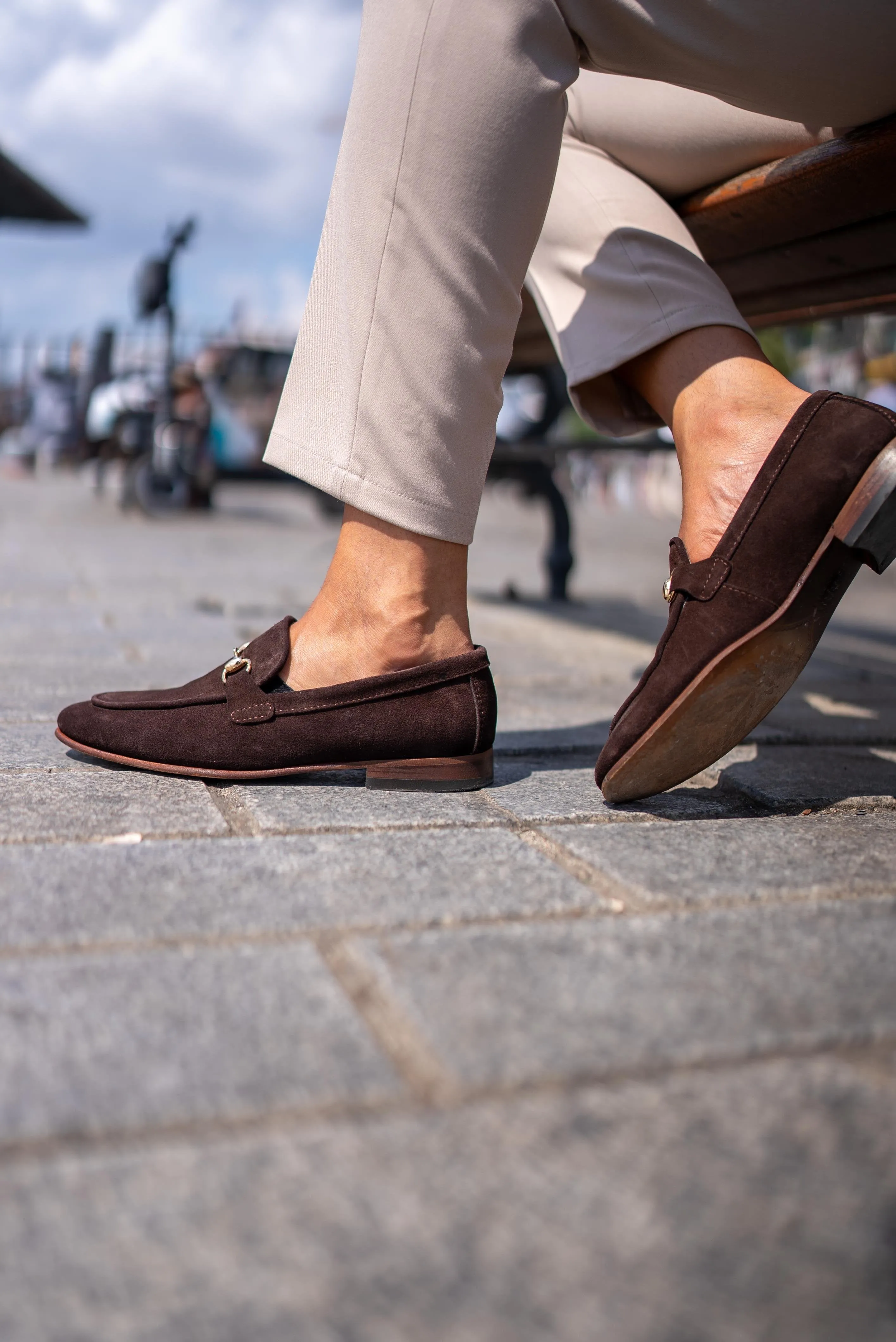Brown Suede Buckle Loafer