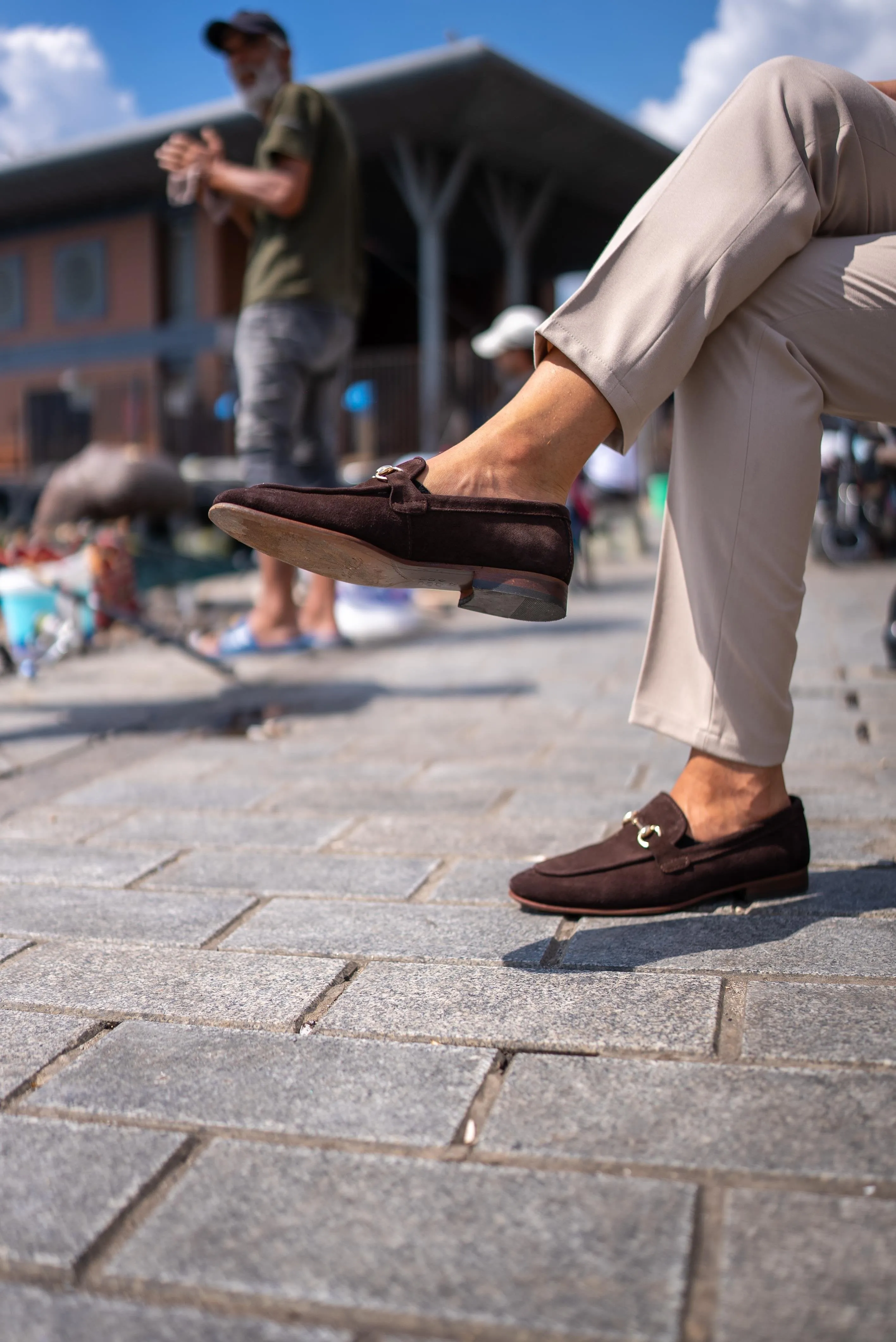 Brown Suede Buckle Loafer