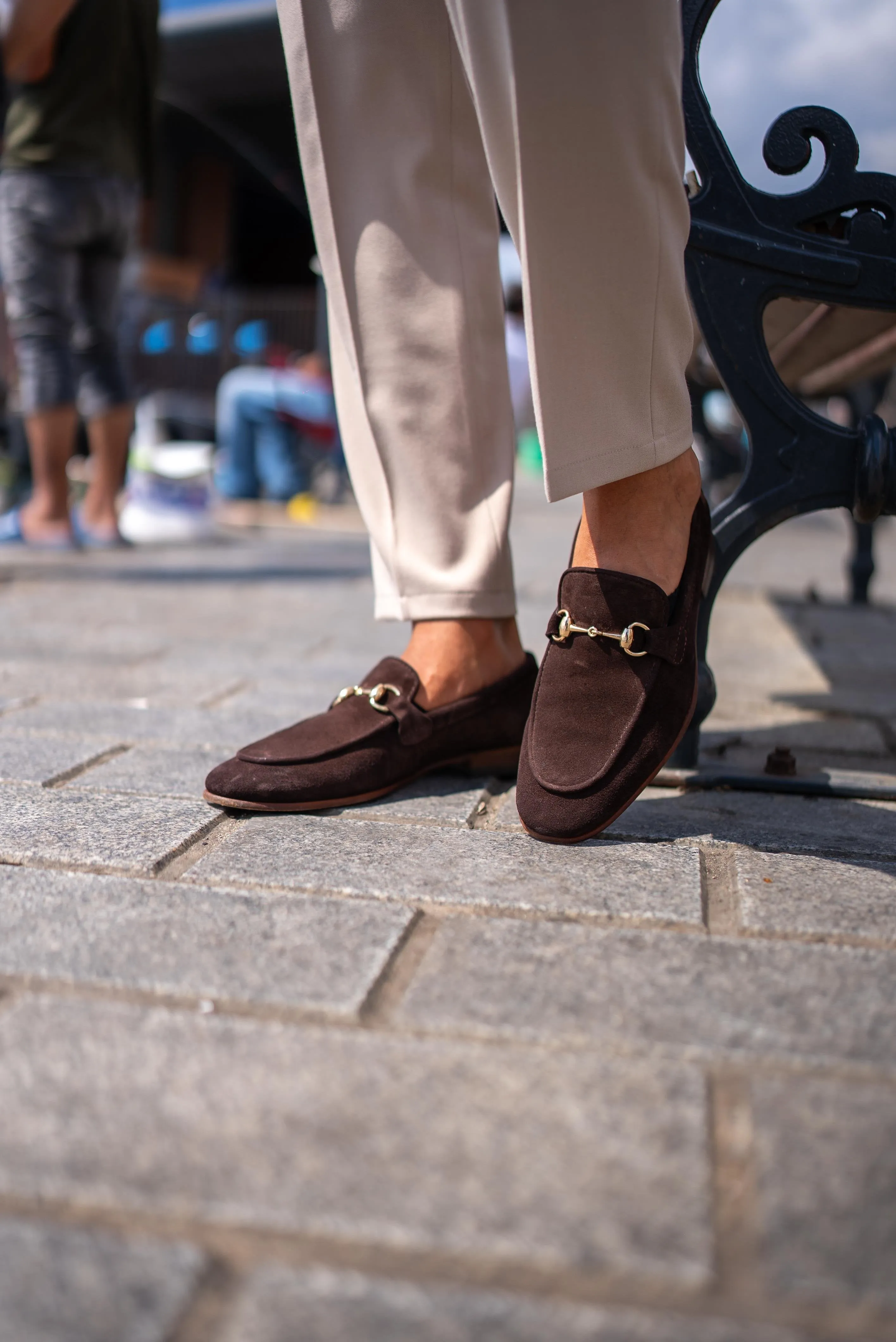 Brown Suede Buckle Loafer
