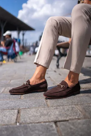 Brown Suede Buckle Loafer