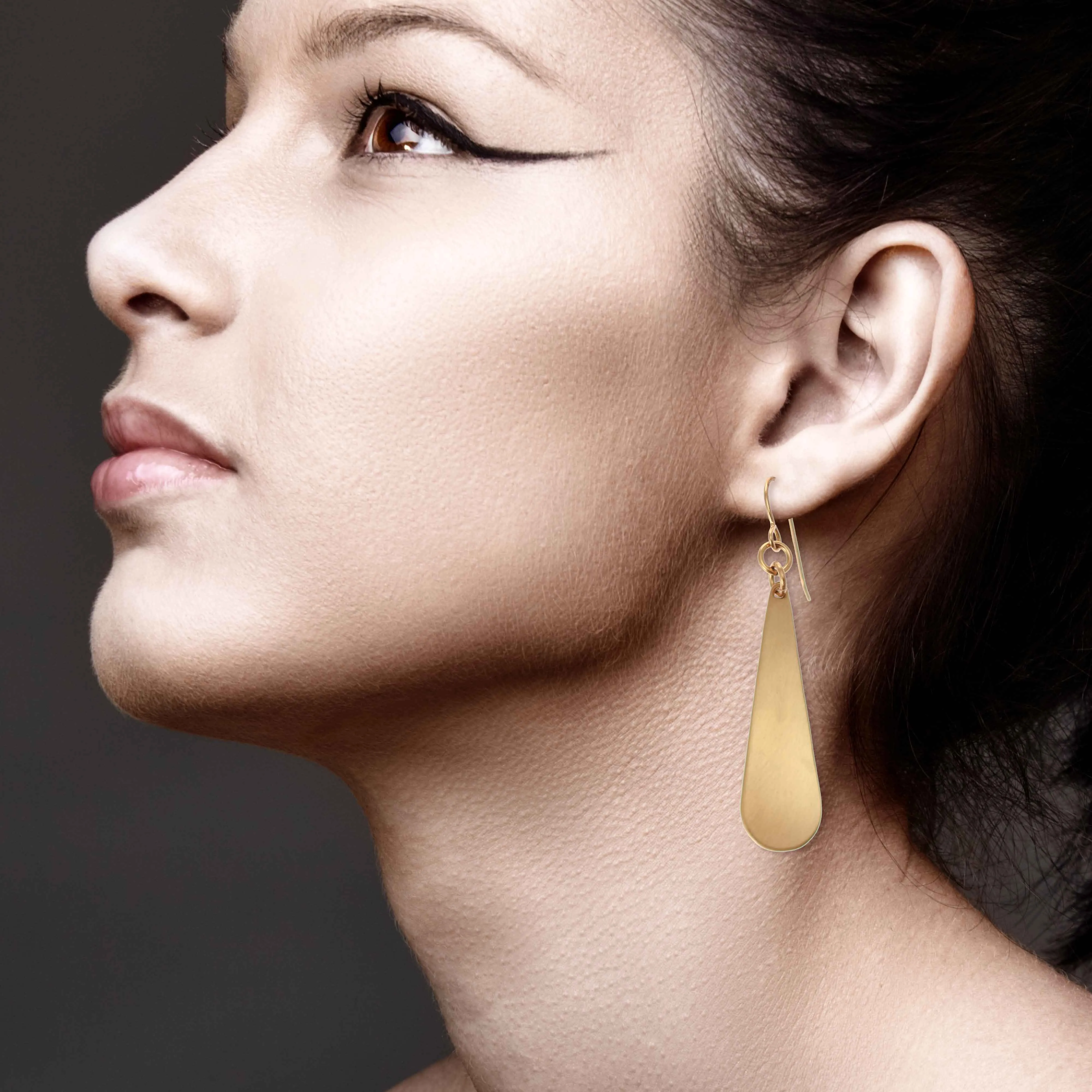 Brushed Bronze Long Teardrop Earrings
