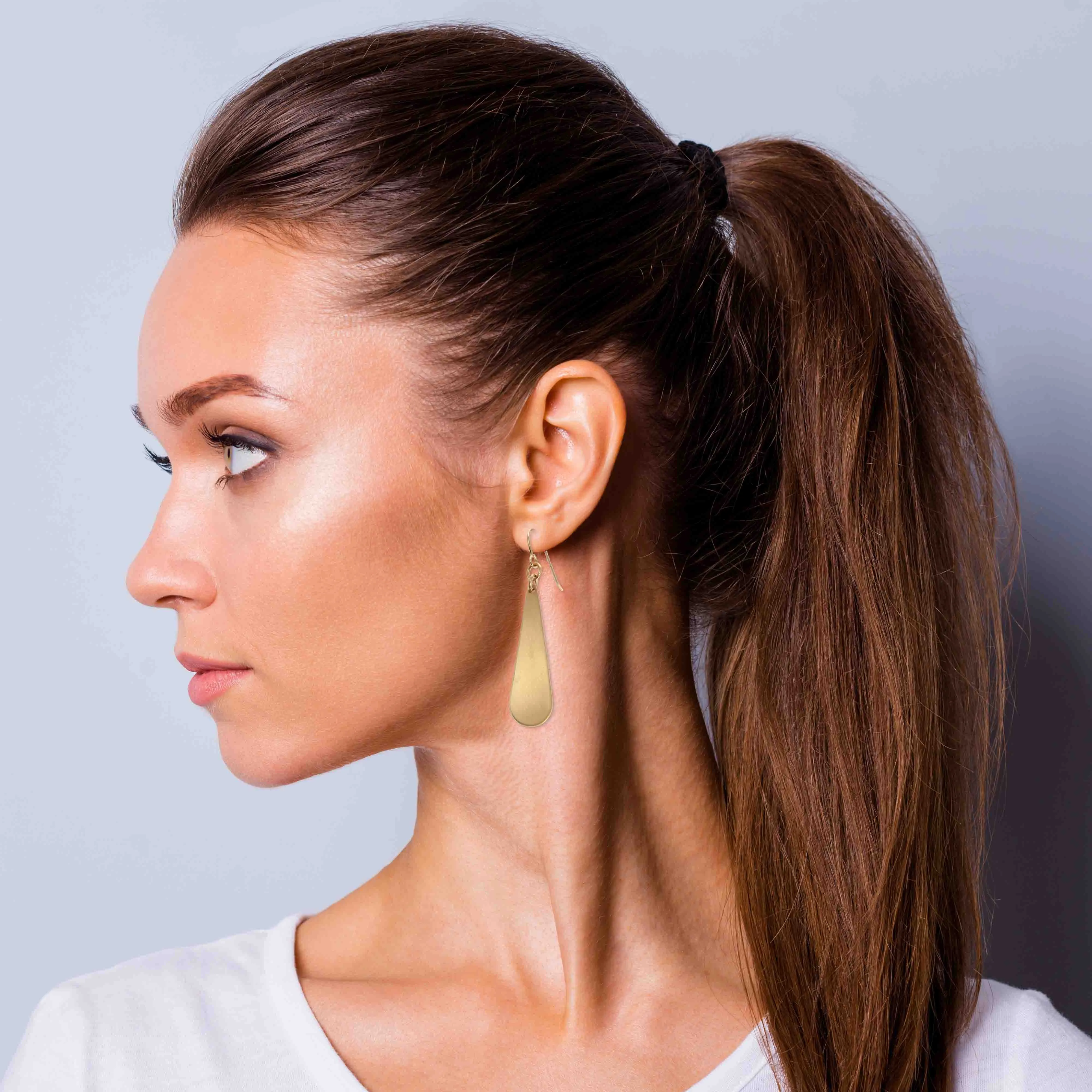 Brushed Bronze Long Teardrop Earrings