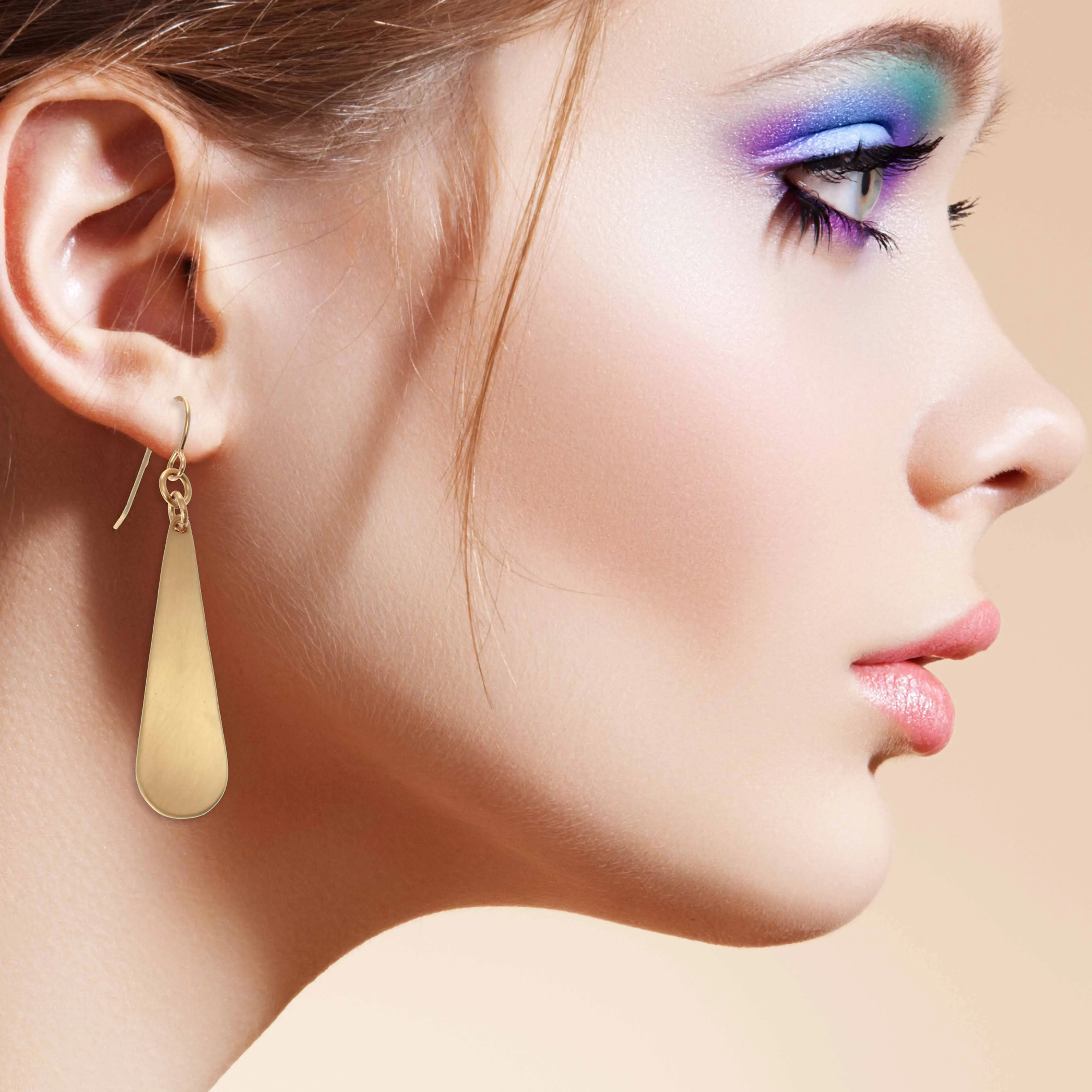 Brushed Bronze Long Teardrop Earrings