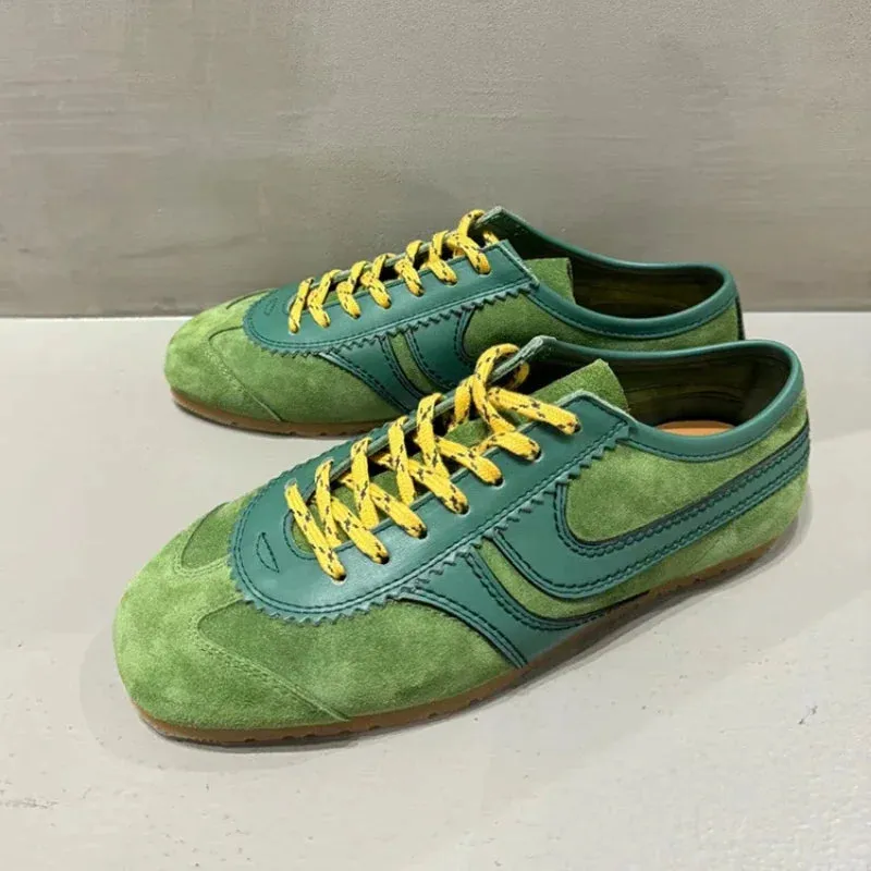 Casual Sneakers - Comfortable Deerskin Board Shoes, Lace-Up Flat Trainers for Women, Femmes Cuir Allemand Trainers, New Collection