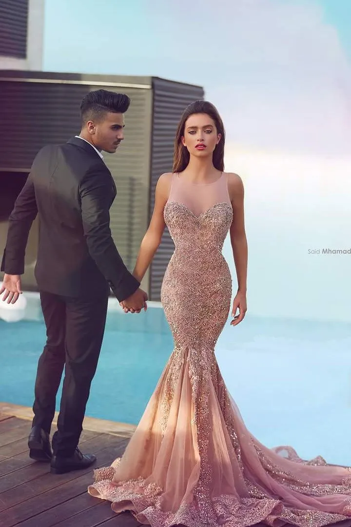 Charming Blush Pink Sweet heart Mermaid Long Prom Dress with Appliques Beading, MP153