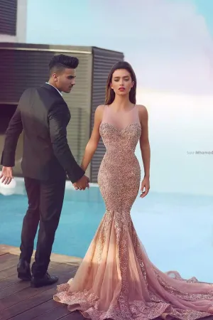 Charming Blush Pink Sweet heart Mermaid Long Prom Dress with Appliques Beading, MP153