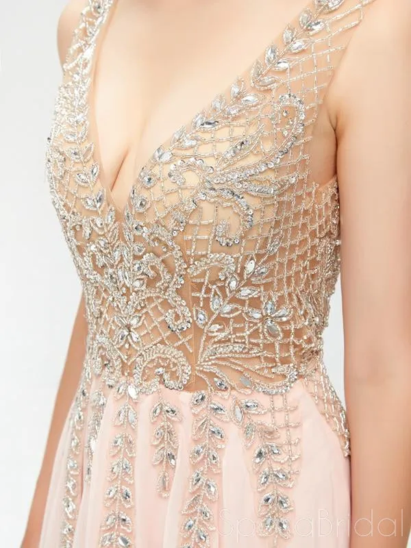 Charming V-neck Sleeveless Side-slit A-line Long Affordable Prom Dresses, PD0600