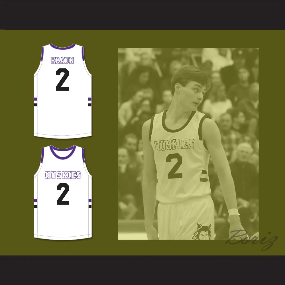 Christian Braun 2 Blue Valley Northwest High School Huskies White Basketball Jersey 2