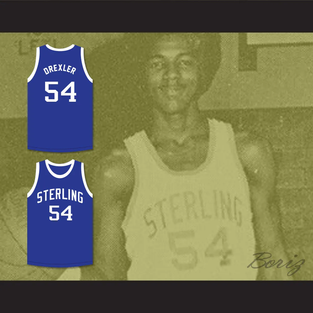 Clyde Drexler 54 Sterling High School Raiders Blue Basketball Jersey 2