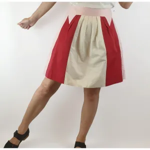 Cue pink, red and white panelled skirt size 8