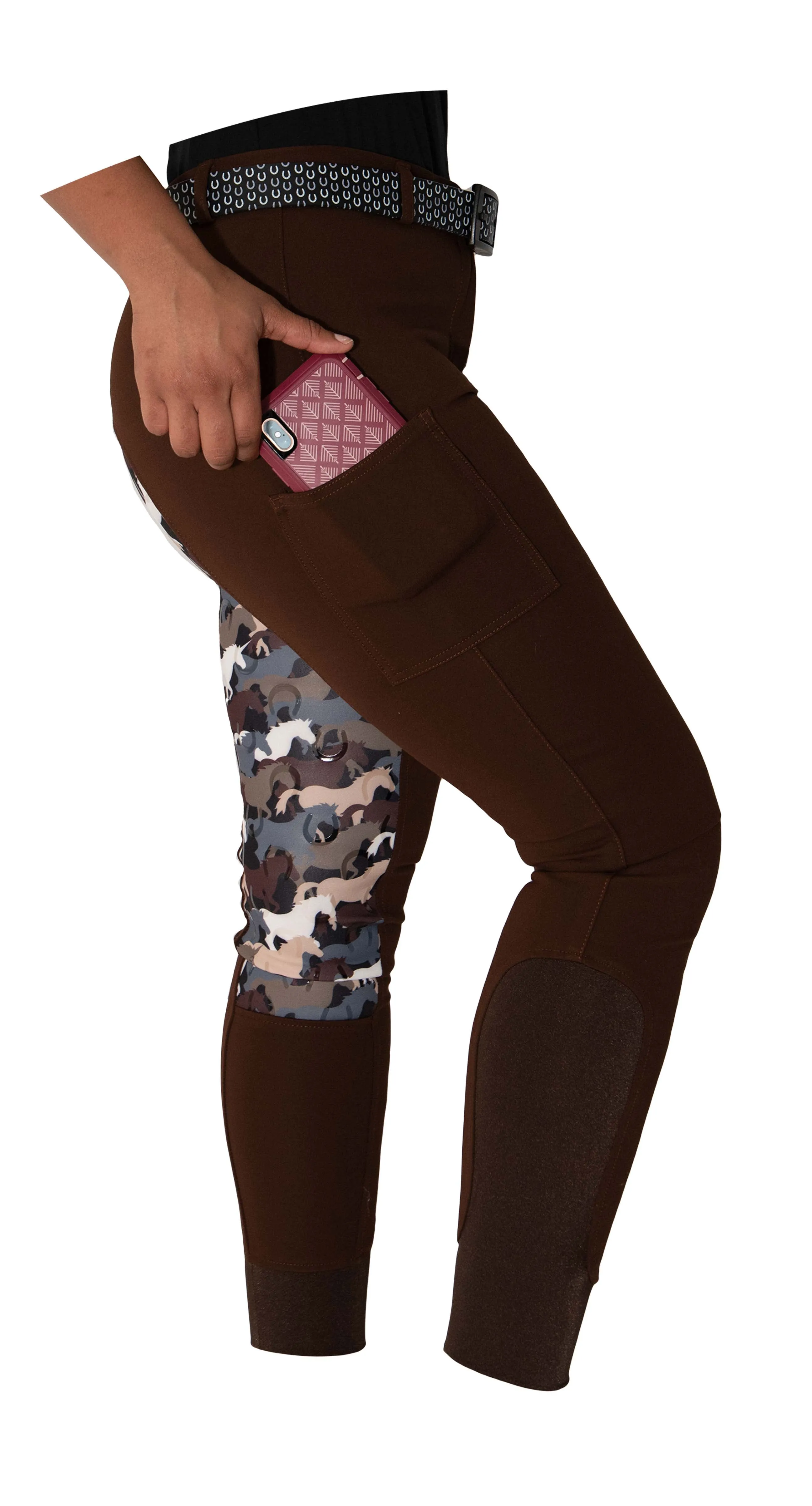 Curvy Mare | High-Waist Breech | Mocha   Camo | No Side Phone Pocket