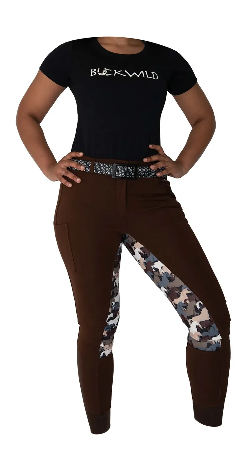 Curvy Mare | High-Waist Breech | Mocha   Camo | No Side Phone Pocket