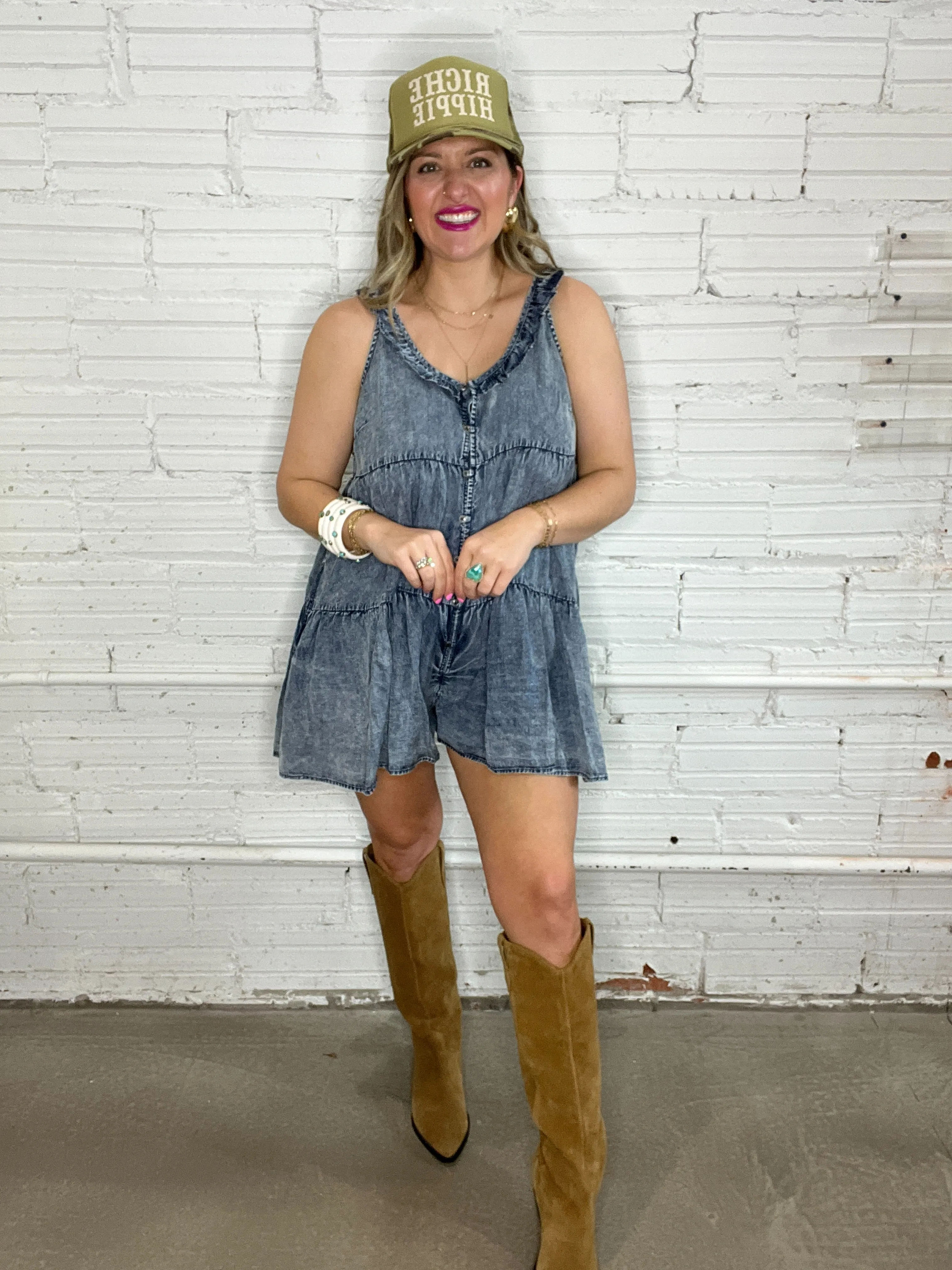 Dancing In Denim Ruffle Romper