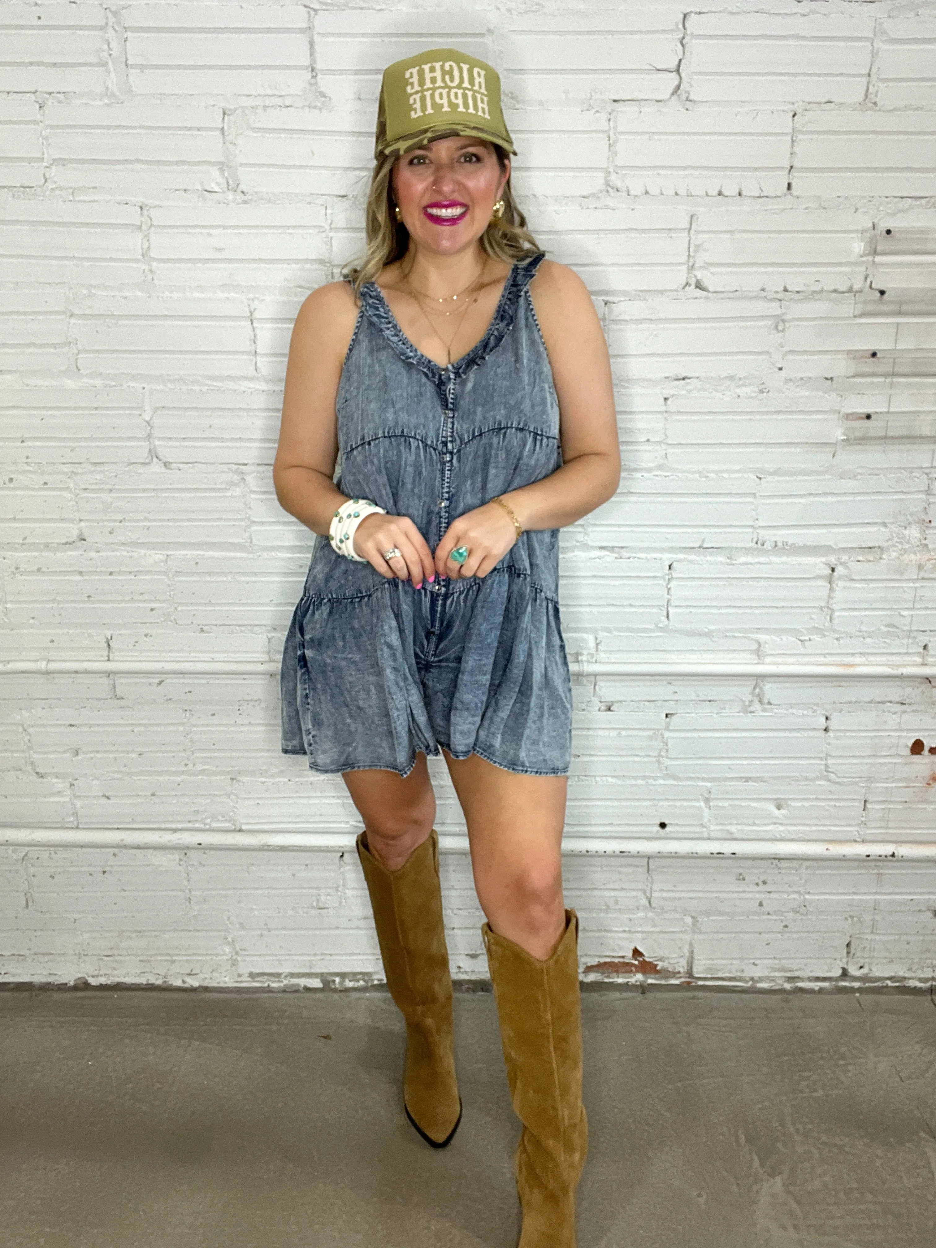 Dancing In Denim Ruffle Romper