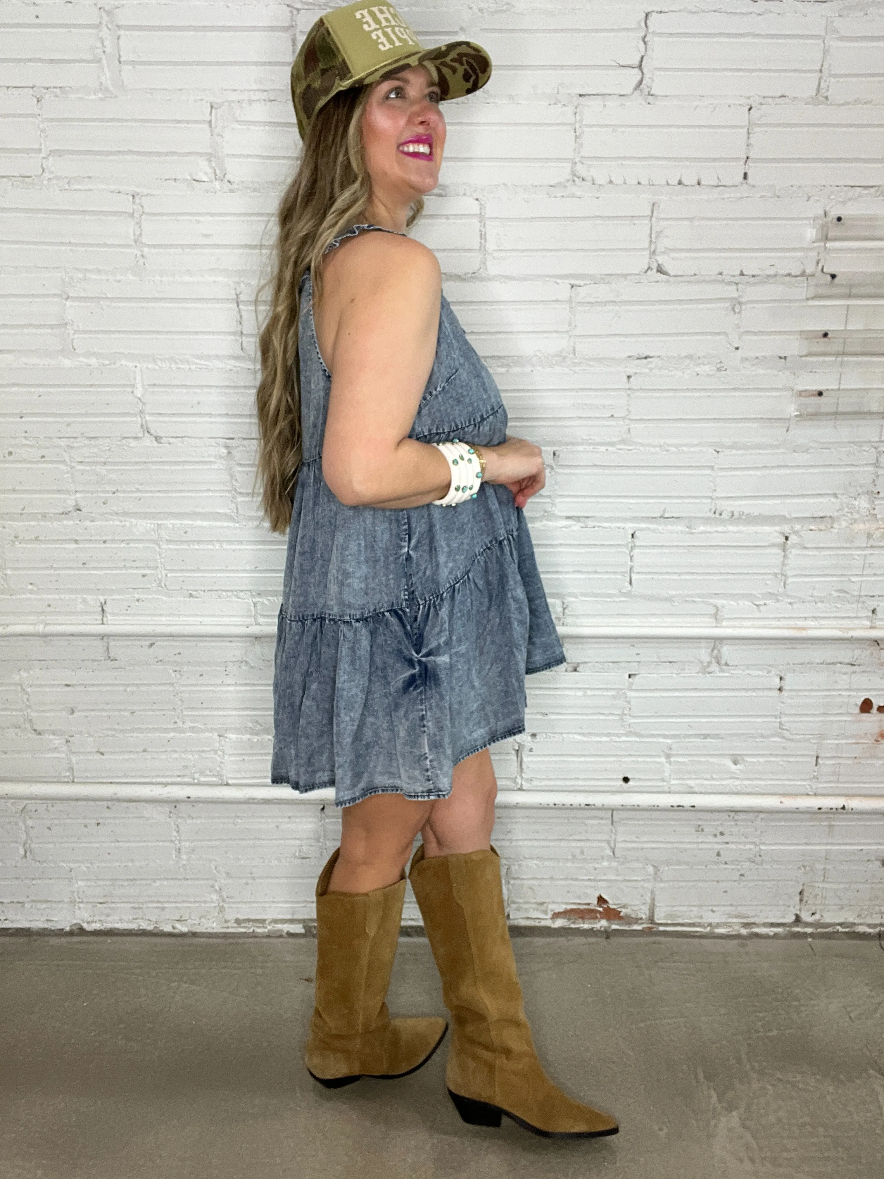 Dancing In Denim Ruffle Romper