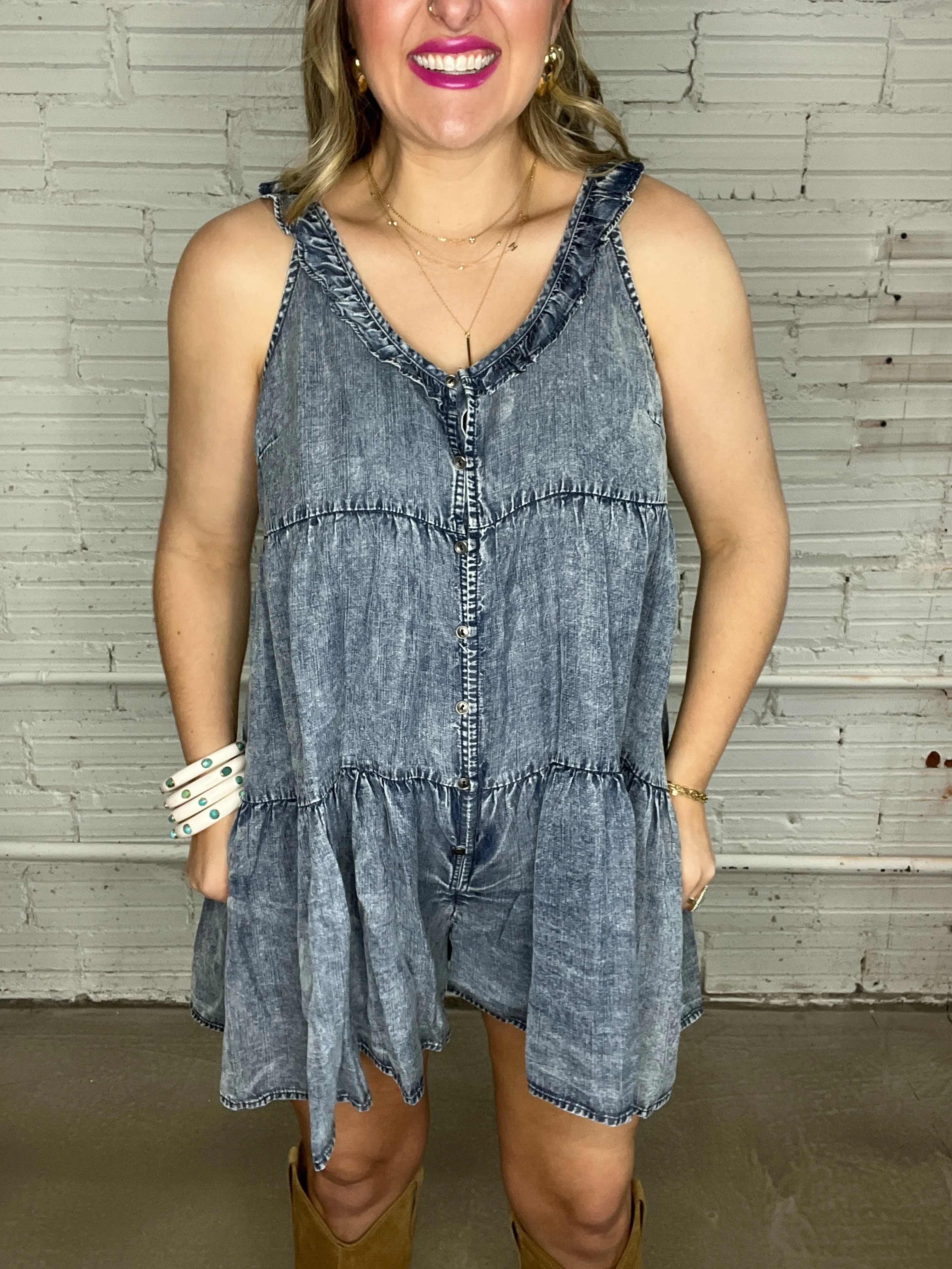 Dancing In Denim Ruffle Romper