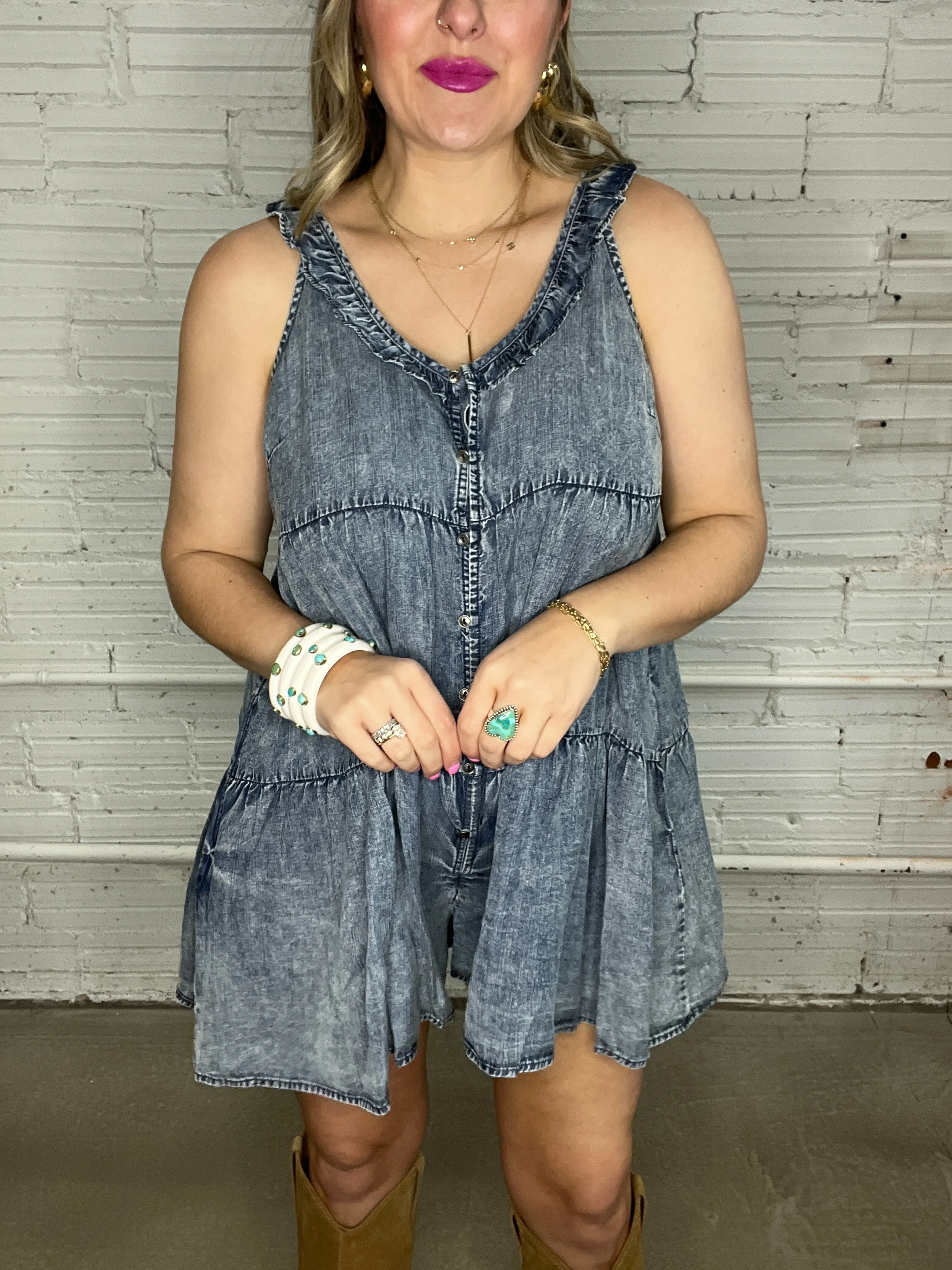 Dancing In Denim Ruffle Romper