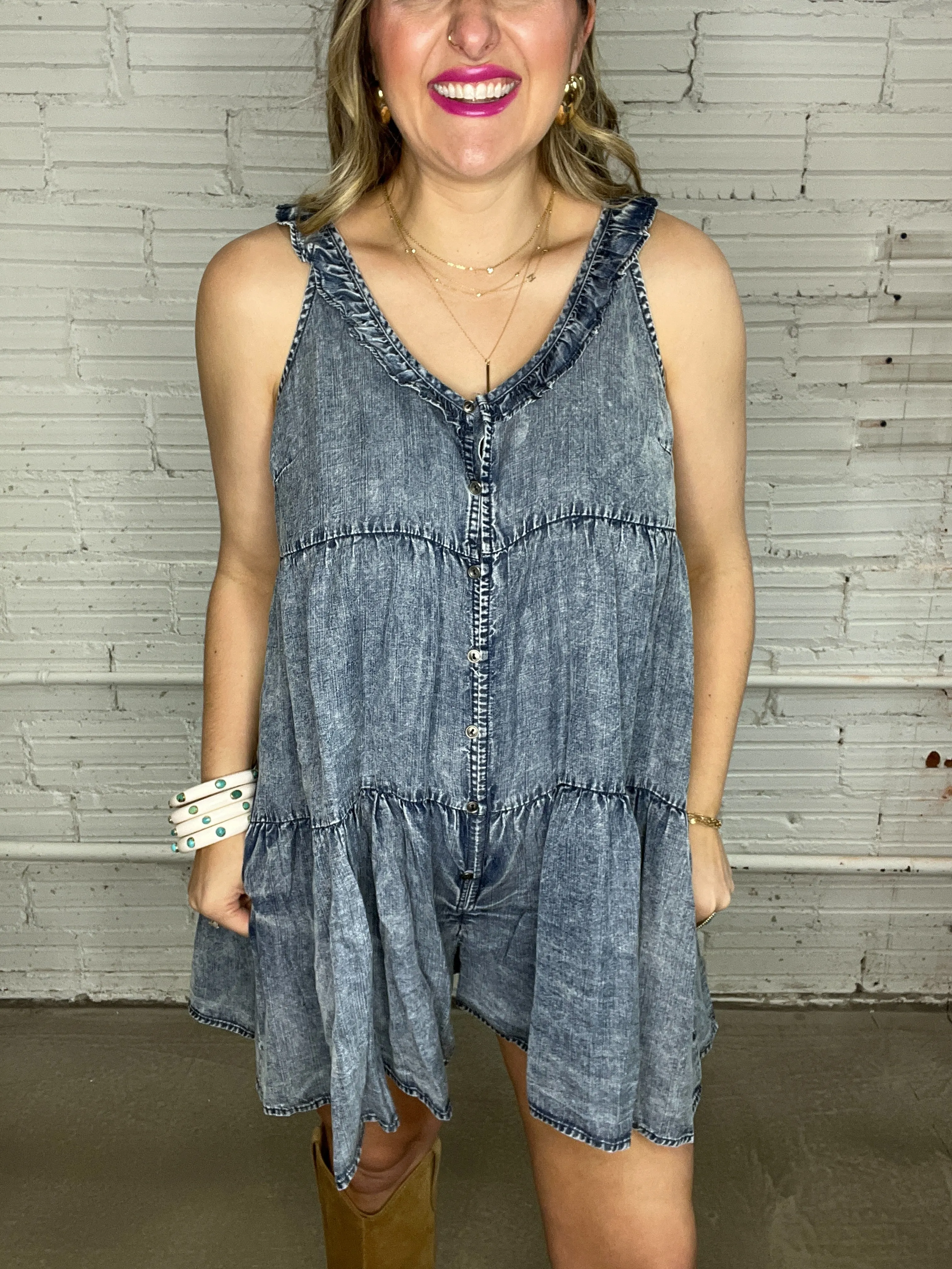 Dancing In Denim Ruffle Romper