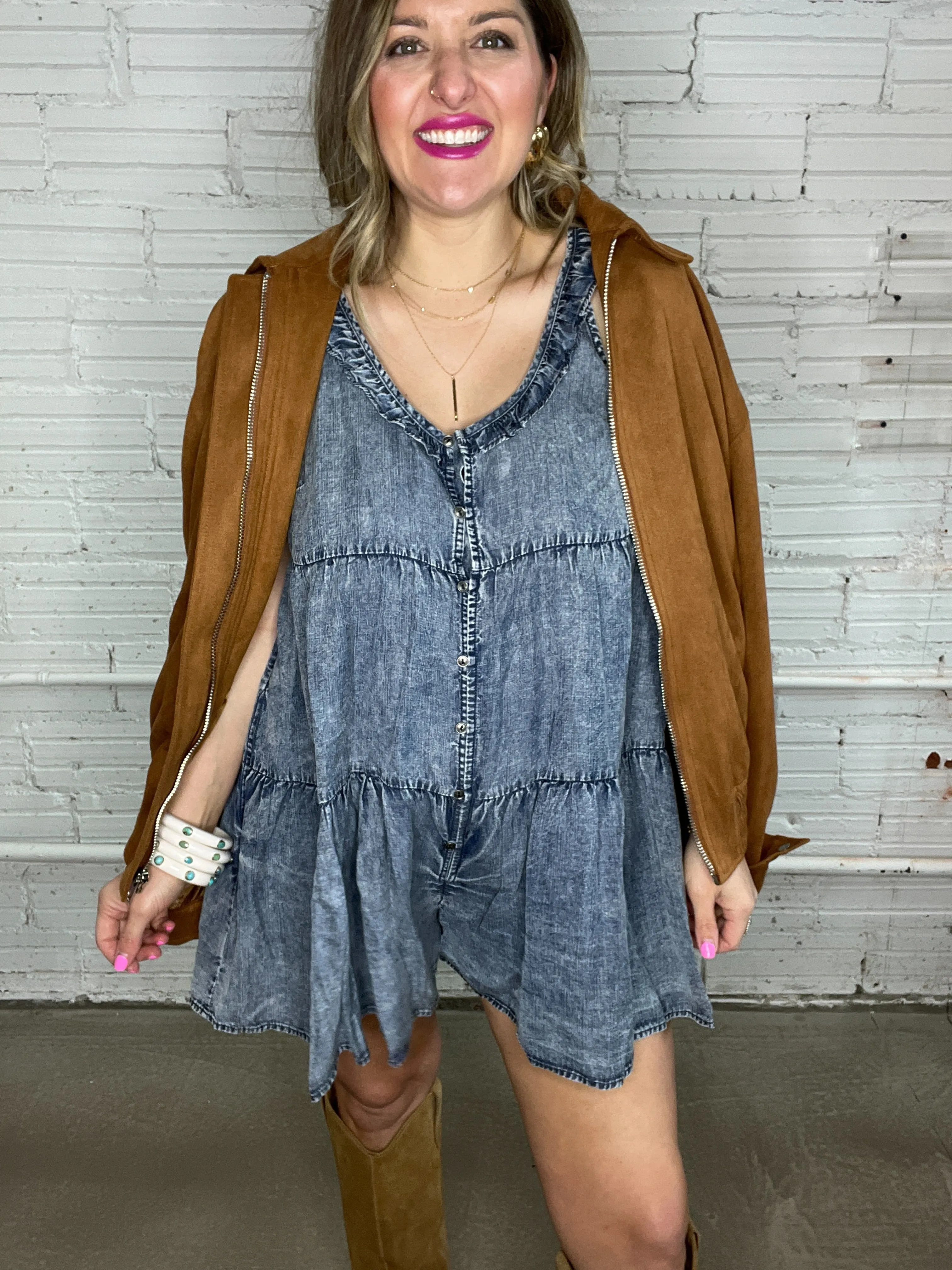 Dancing In Denim Ruffle Romper