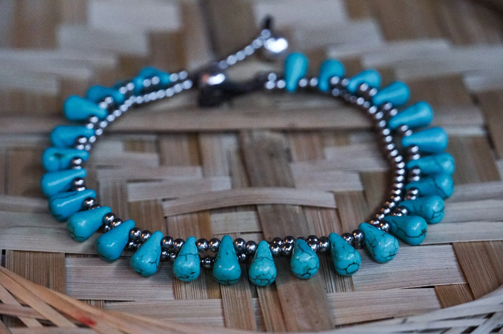Dangling Turquoise Boho Silver Anklet
