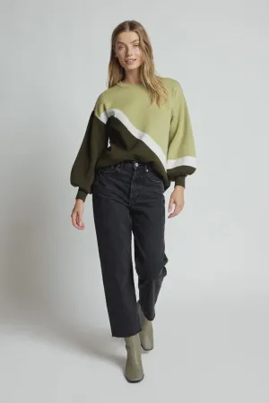 Dominique Balloon Sleeve Knit Jumper - Green Multi